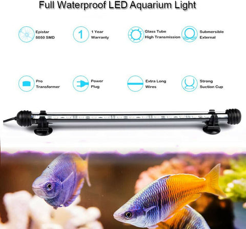 Aquarium Fish Tank SMD LED Light Bar Pool Submersible Lamp Waterproof White+Blue