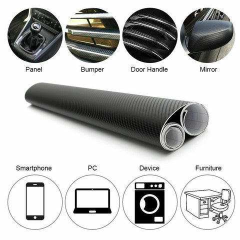 Gloss Black 4D 6D Carbon Fiber Vinyl Car Phone Laptop Wrap Sticker Film