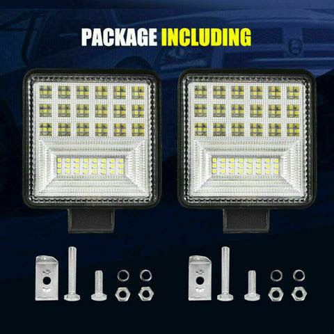 Pair 4 inch CREE LED Work Lights Spot Flood Square Fog Lamp Reverse 12V 24V 4WD