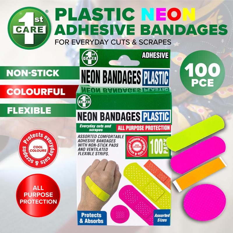 Bandage Neon Plastic Assorted Sizes 100pk