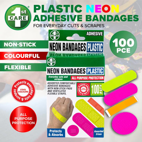 Bandage Neon Plastic Assorted Sizes 100pk