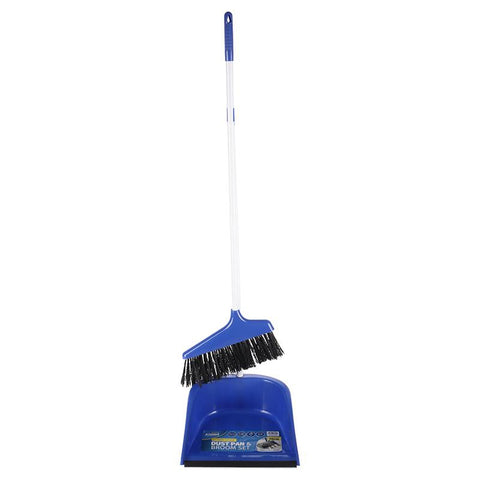 Dustpan With Rubber Lip & Brush Set - Lobby Style - 2pc - Dustpan (26cm x 25cm) - Handle (60cm)