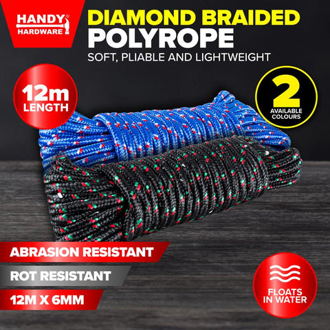 Diamond Braided Polyrope 2 Assorted Colours (Blue & Black) 6mm x 12m