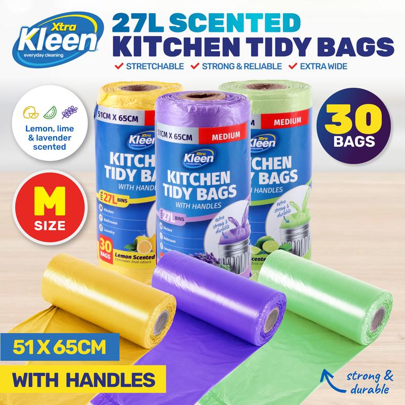 Bin Liner Kitchen Tidy Garbage Bag with Handle 27L 51cm x 65cm - 30pk