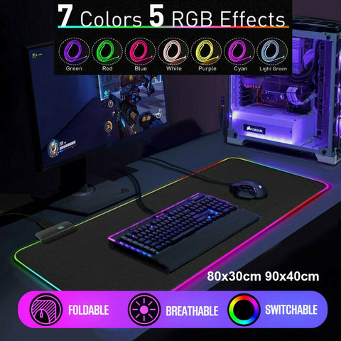 RGB LED Gaming Mouse Pad Desk Mat Extend Anti-slip Rubber Speed Mousepad