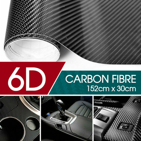 6D Gloss Black Carbon Fibre Fiber Vinyl Car Wrap Air Release Film 1.52M x30cm