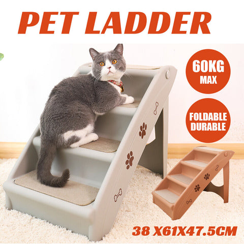 Pet Stairs 3 Steps Portable Cat Dog Ladder w/ Washable Ramp Climb For Pup Play