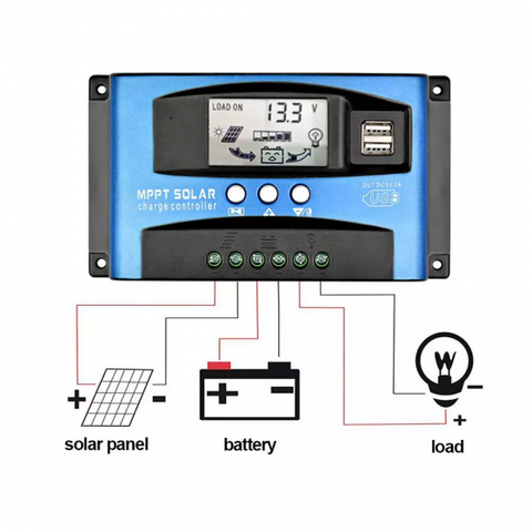 100A Solar Charge Controller Dual USB LCD Display 12V 24V Auto Solar Cell Panel Charger Regulator with Load