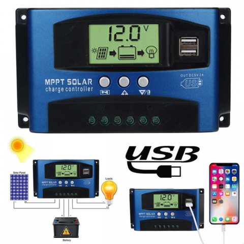 100A Solar Charge Controller Dual USB LCD Display 12V 24V Auto Solar Cell Panel Charger Regulator with Load