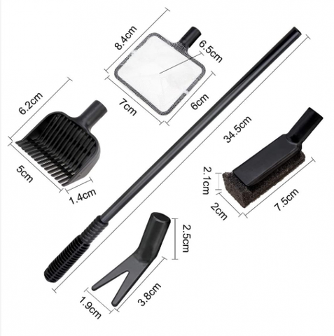 4 in 1 Aquarium Tank Cleaner Set Plant Cleaner Brush Gravel Rake Net Fork Sponge Cleaning Algae Water Grass Scraper