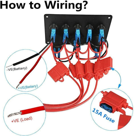 5 Gang 12V Switch Rocker Panel