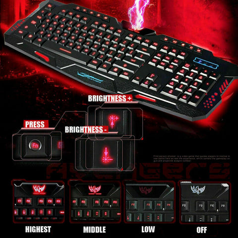 3 Colors Switchable LED Backlit Illuminated Wired Gaming Keyboard