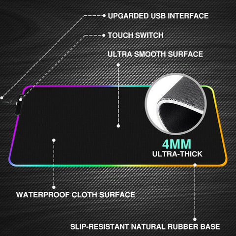 RGB LED Gaming Mouse Pad Desk Mat Extend Anti-slip Rubber Speed Mousepad