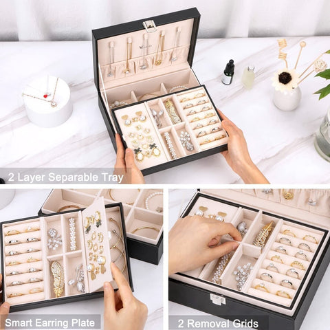 2 Layer Leather Jewelry Organizer Box