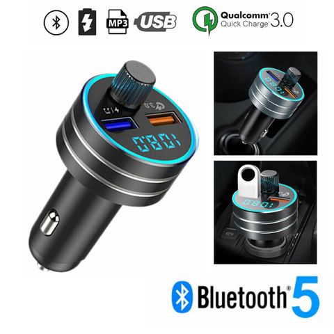 QC3.0 Fast Charging Bluetooth 5.0 Car Kit Wireless FM Transmitter Dual USB MP3