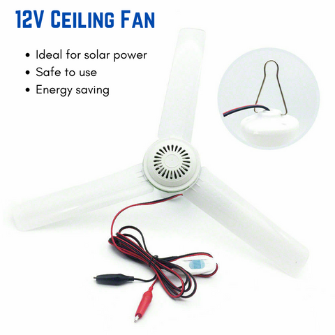 Portable 12V Ceiling Fan 3 Blade 0.7AMP HQ Caravan Camping For Solar Power