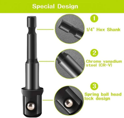 12Pcs Socket Adapte Bits Set Hex Drill Nut Driver Power Shank 1/4" 3/8" 1/2" Connecting Rod Head Extension Drill Bits Bar Wrench