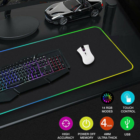 RGB LED Gaming Mouse Pad Desk Mat Extend Anti-slip Rubber Speed Mousepad