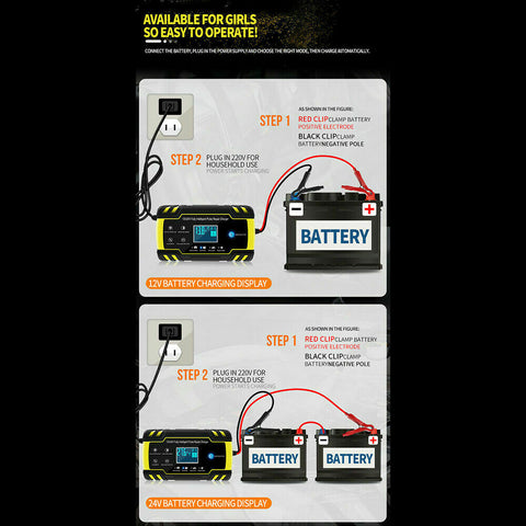 Car Battery Charger 12V/24V LCD Smart Battery Repair Boat Caravan Truck