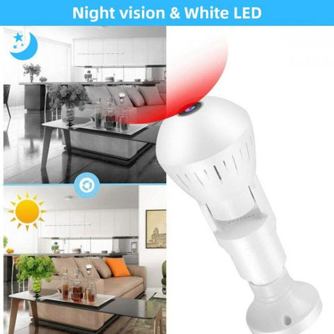 360Â° Fisheye Hidden V380 WiFi IP Camera 24 Hours Monitoring 1080P HD Night Vision Alarm Home Security Surveillance Camera LED Bulb, Support 128G SD Card