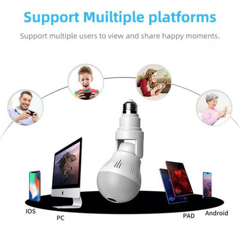 360Â° Fisheye Hidden V380 WiFi IP Camera 24 Hours Monitoring 1080P HD Night Vision Alarm Home Security Surveillance Camera LED Bulb, Support 128G SD Card