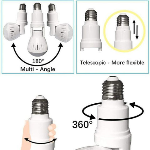 360Â° Fisheye Hidden V380 WiFi IP Camera 24 Hours Monitoring 1080P HD Night Vision Alarm Home Security Surveillance Camera LED Bulb, Support 128G SD Card