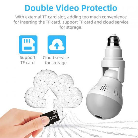 360Â° Fisheye Hidden V380 WiFi IP Camera 24 Hours Monitoring 1080P HD Night Vision Alarm Home Security Surveillance Camera LED Bulb, Support 128G SD Card