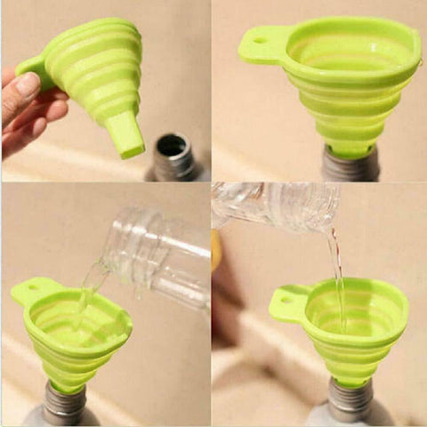 2Pcs Silicone Funnel Collapsible Foldable heat resistant oil water liquid hopper