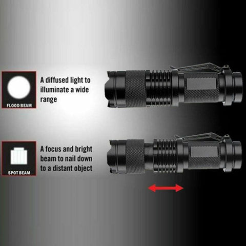 5x LED Flashlight 1200LM Adjustable Focus Zoomable Torch Lamp Light Black