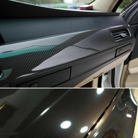 6D Gloss Black Carbon Fibre Fiber Vinyl Car Wrap Air Release Film 1.52M x30cm