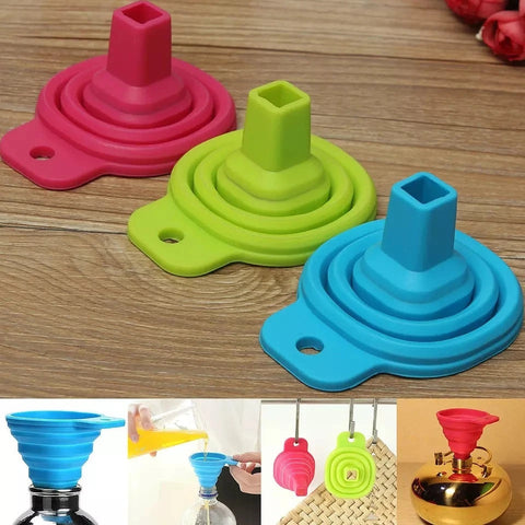 2Pcs Silicone Funnel Collapsible Foldable heat resistant oil water liquid hopper