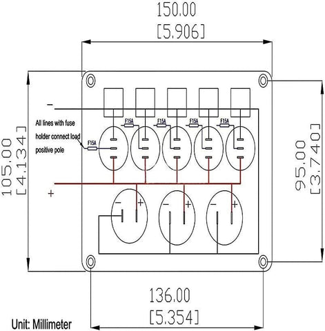 5 Gang 12V Switch Rocker Panel