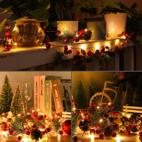 2M 20LEDs Christmas Decoration Pinecone Red Berry Garland String Lights Fairy Lights