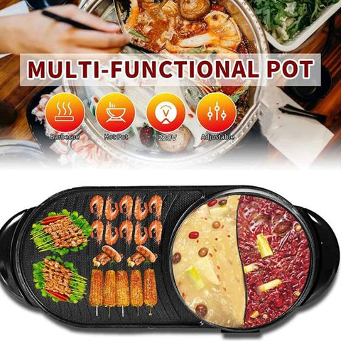 2-in-1 Electric BBQ Grill Non-Stick Teppanyaki Hot Plate Pan Steamboat Hotpot