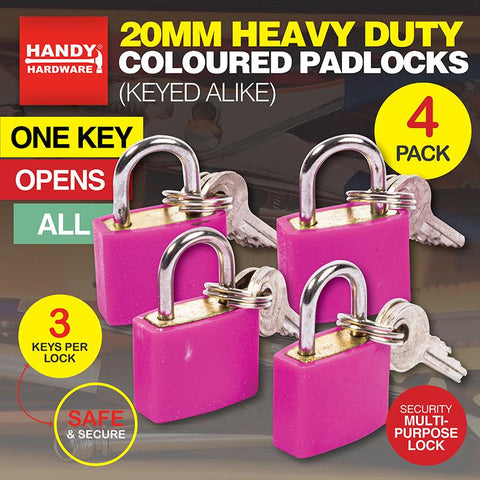 Padlock Keyed Alike Colour 20mm 4pk