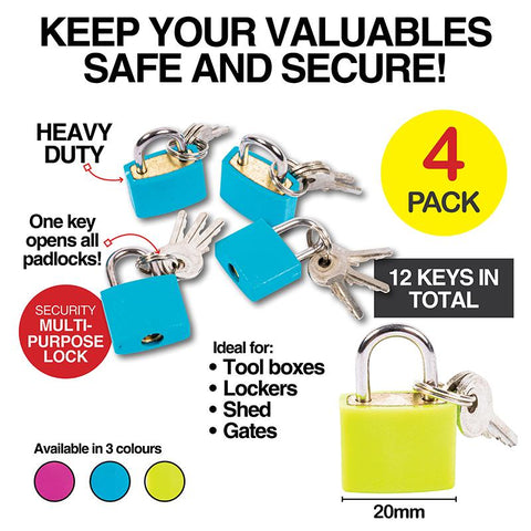 Padlock Keyed Alike Colour 20mm 4pk