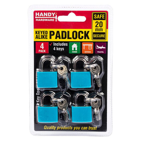 Padlock Keyed Alike Colour 20mm 4pk