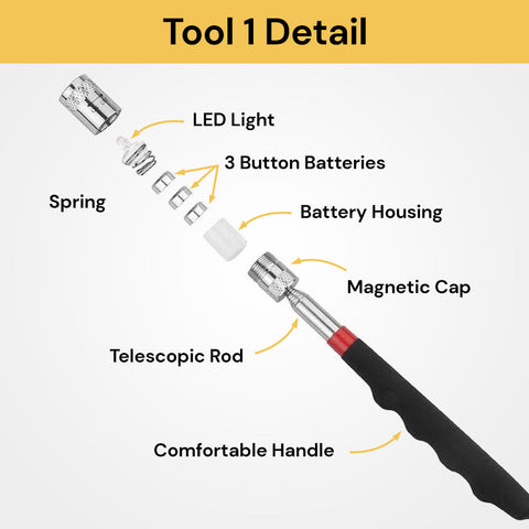 5 Pcs Telescopic Adjustable Magnetic Pick Up Tools