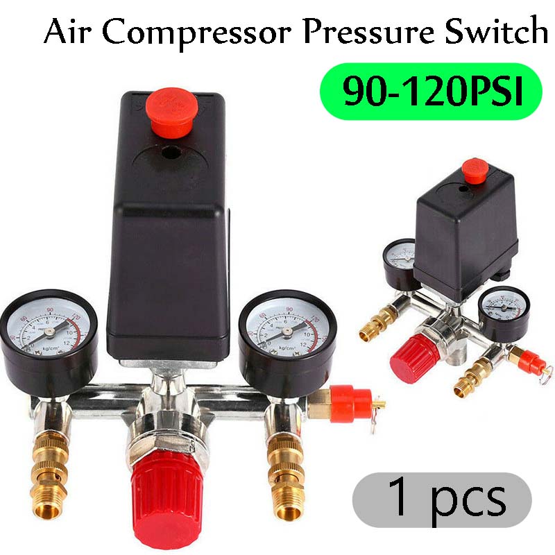 90-120PSI Air Compressor Pressure Switch Control Valve Manifold Regulator Gauges