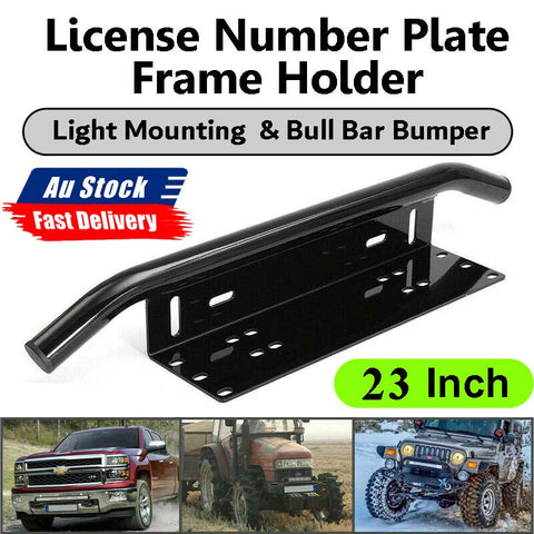 23" License Plate Frame Holder with Bull Bar Bumper & Mount Light LED Bracket