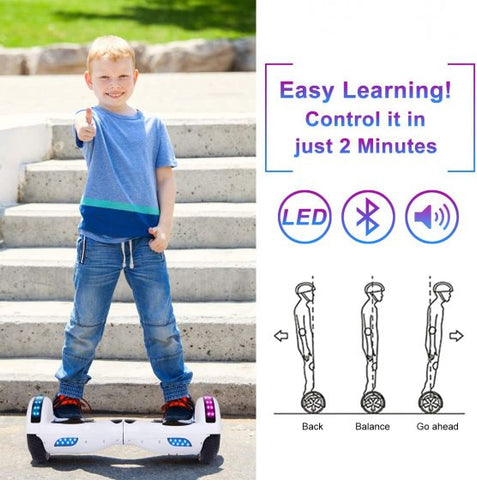 Hoverboard with Bluetooth Speaker, 6.5"Description: Self Balancing Scooter with LED Wheels and LED Lights Hover Board for Adults Kids