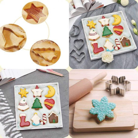 10pcs Stainless Steel Christmas Cookie Cutters Shapes, Christmas Biscuit Pastry Baking Cutters Snowflake Christmas Tree Bell Moon Star Socks for Fondant Cookie DIY Baking