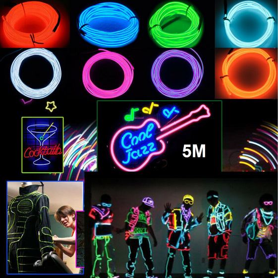 5M Neon Lights Battery Operated Luminescent Neon LED Lights 4 Light Modes Glow EL Wire DIY Car Decoration Party Strip Rope