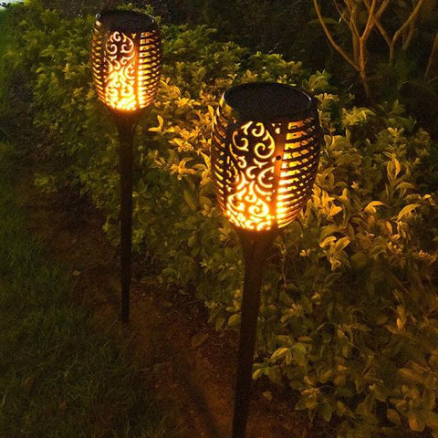 2Pcs Outdoor Solar Flame Torch Lights