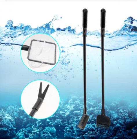 4 in 1 Aquarium Tank Cleaner Set Plant Cleaner Brush Gravel Rake Net Fork Sponge Cleaning Algae Water Grass Scraper