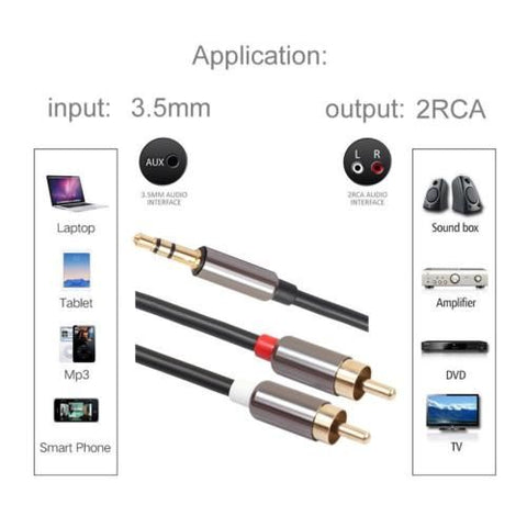 2 RCA to 3.5 mm AUX Audio Cable