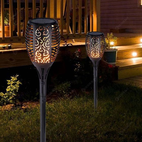 2Pcs Outdoor Solar Flame Torch Lights