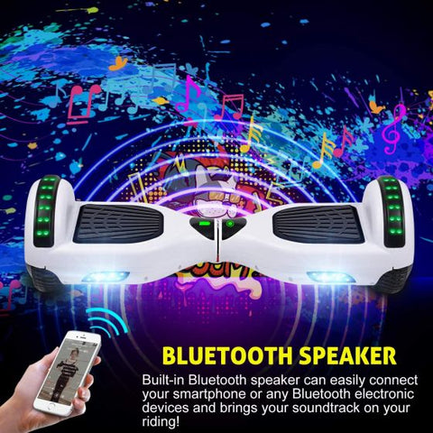 Hoverboard with Bluetooth Speaker, 6.5"Description: Self Balancing Scooter with LED Wheels and LED Lights Hover Board for Adults Kids