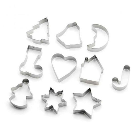 10pcs Stainless Steel Christmas Cookie Cutters Shapes, Christmas Biscuit Pastry Baking Cutters Snowflake Christmas Tree Bell Moon Star Socks for Fondant Cookie DIY Baking