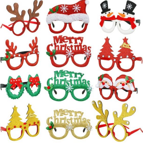 Christmas Glasses Frame Novelty Glasses Glitter Party Costume Eyeglasses for Christmas Decoration